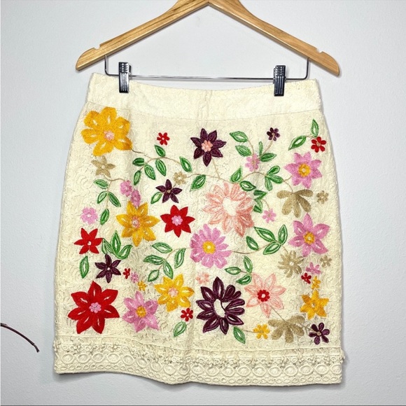 Maeve Anthropologie Ayaka Popcorn Lace Cream Floral Embroidery Skirt - Picture 10 of 16